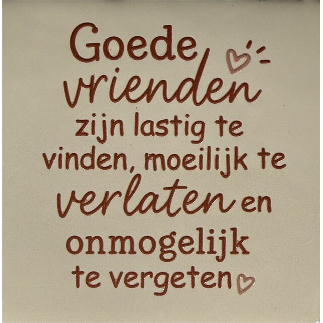 Quote tegeltje goede vrienden zijn lastig te vinden… creme/taupe (nude roze)