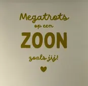 Quote tegeltje 'megatrots op een zoon zoals jij' creme/goud