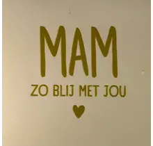 Quote tegeltje 'mam zo blij met jou' creme/goud