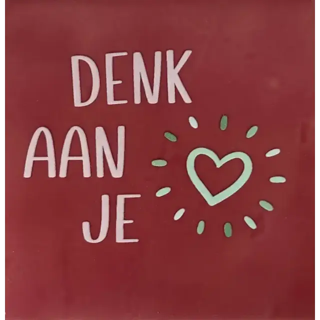 Quote tegeltje 'denk aan je' nieuw roze/zachtroze(mint-lichtgroen)
