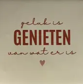 Quote tegeltje 'geluk is genieten van wat er is' creme/taupe(nude roze)