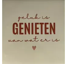 Quote tegeltje 'geluk is genieten van wat er is' creme/taupe(nude roze)