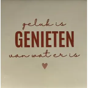 Quote tegeltje 'geluk is genieten van wat er is' creme/taupe(nude roze)