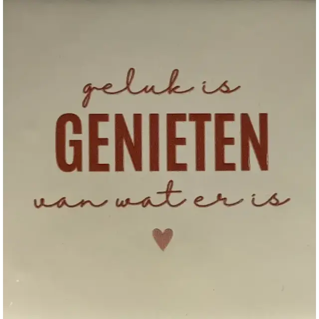 Quote tegeltje 'geluk is genieten van wat er is' creme/taupe(nude roze)