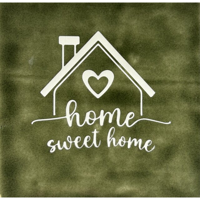 Quote tegeltje Home sweet home olijf/crème