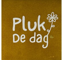 Quote tegeltje pluk de dag oker/creme(goud)