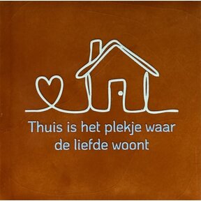 Quote tegeltje thuis is het plekje waar de liefde woont nieuw terra/lichtgroen(warmblauw)