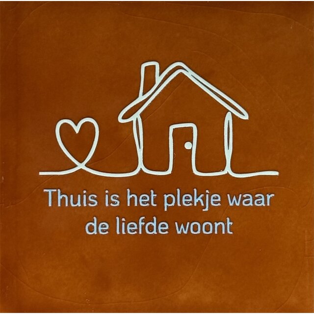 Quote tegeltje thuis is het plekje waar de liefde woont nieuw terra/lichtgroen(warmblauw)