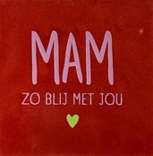 Mam zo blij met jou – keramieken quote tegeltje rood/warmroze (lime)