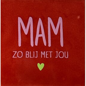 Mam zo blij met jou – keramieken quote tegeltje rood/warmroze (lime)