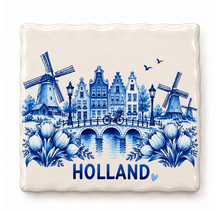 Delftsblauw Tegeltje Holland – Molens, Tulpen & Grachten
