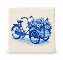Delftsblauw Tegeltje Bakfiets met Bloemen