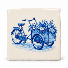 Delftsblauw Tegeltje Bakfiets met Bloemen