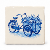 Delftsblauw Tegeltje Bakfiets met Bloemen