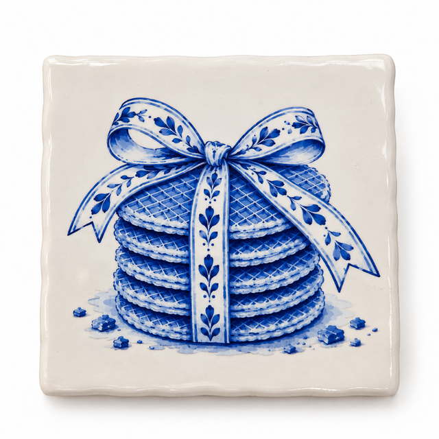 Delftsblauw Tegeltje Stroopwafels met Strik