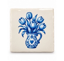 Delftsblauw Tegeltje Tulpen in Bloemenvaas