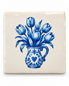 Delftsblauw Tegeltje Tulpen in Bloemenvaas