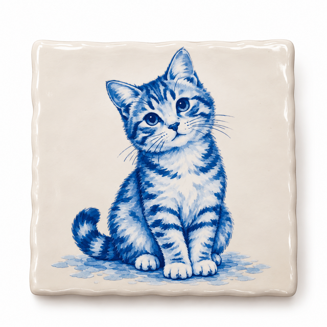 Delftsblauw Tegeltje Kat