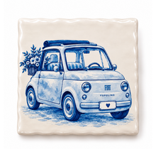 Delftsblauw Tegeltje Fiat 500 / Italiaanse Auto met Bloemen