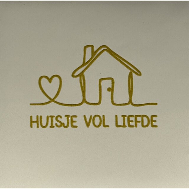 Huisje vol liefde – keramieken quote tegeltje crème/goud