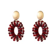 E65061-3 Bold Oval Dangle  14K + Burgundy