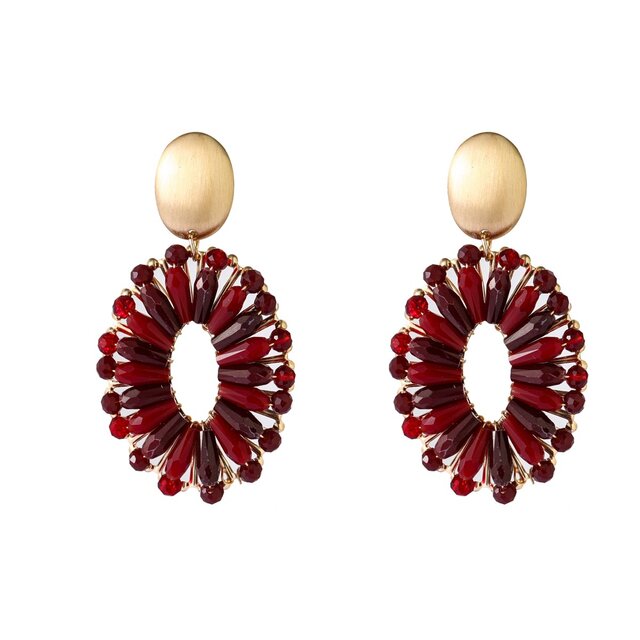 E65061-3 Bold Oval Dangle  14K + Burgundy