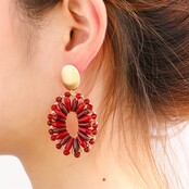 E65061-3 Bold Oval Dangle  14K + Burgundy