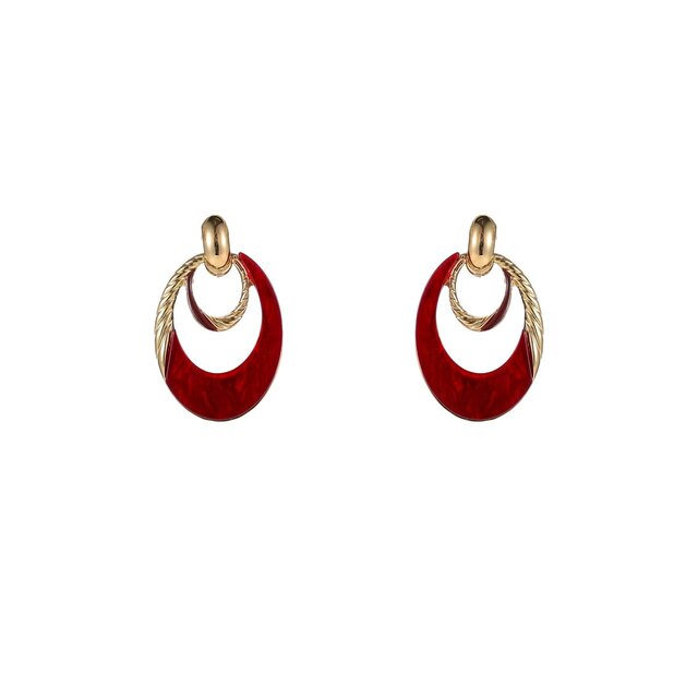 Oval Dangle Red Oorbellen E55018-4