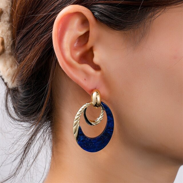 Oval Dangle Blue Oorbellen E55018-5