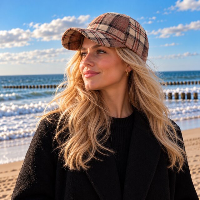 Geruite Bucket Hat Khaki – Trendy Dames Base Ball  Pet