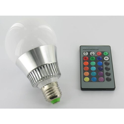 RGB 5 Watt LED 'bulb' E27 met IR Afstandsbediening