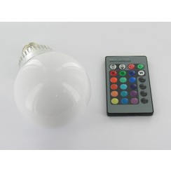 RGB 5 Watt LED 'bulb' E27 met IR Afstandsbediening