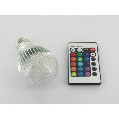 RGB 9 Watt LED 'bulb' E27 met IR Afstandsbediening