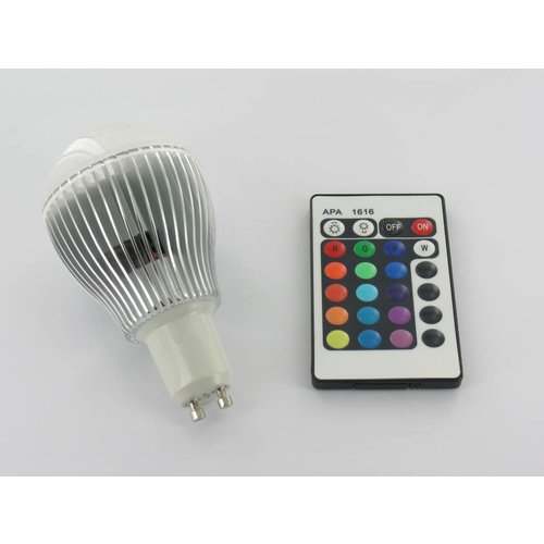 RGB 9 Watt LED 'bulb' GU10 met IR Afstandsbediening