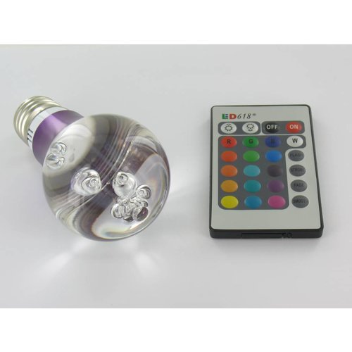 RGB 3 Watt LED 'bal' Lamp E27 met IR Afstandsbediening