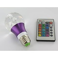 RGB 3 Watt LED 'bal' Lamp E27 met IR Afstandsbediening