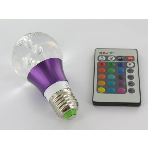 Lampe "boule" RGB de 3 watts LED E27 avec télécommande IR