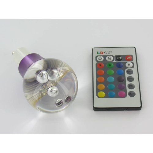 RGB 3 Watt LED 'ball' lamp GU10 with IR Remote Control