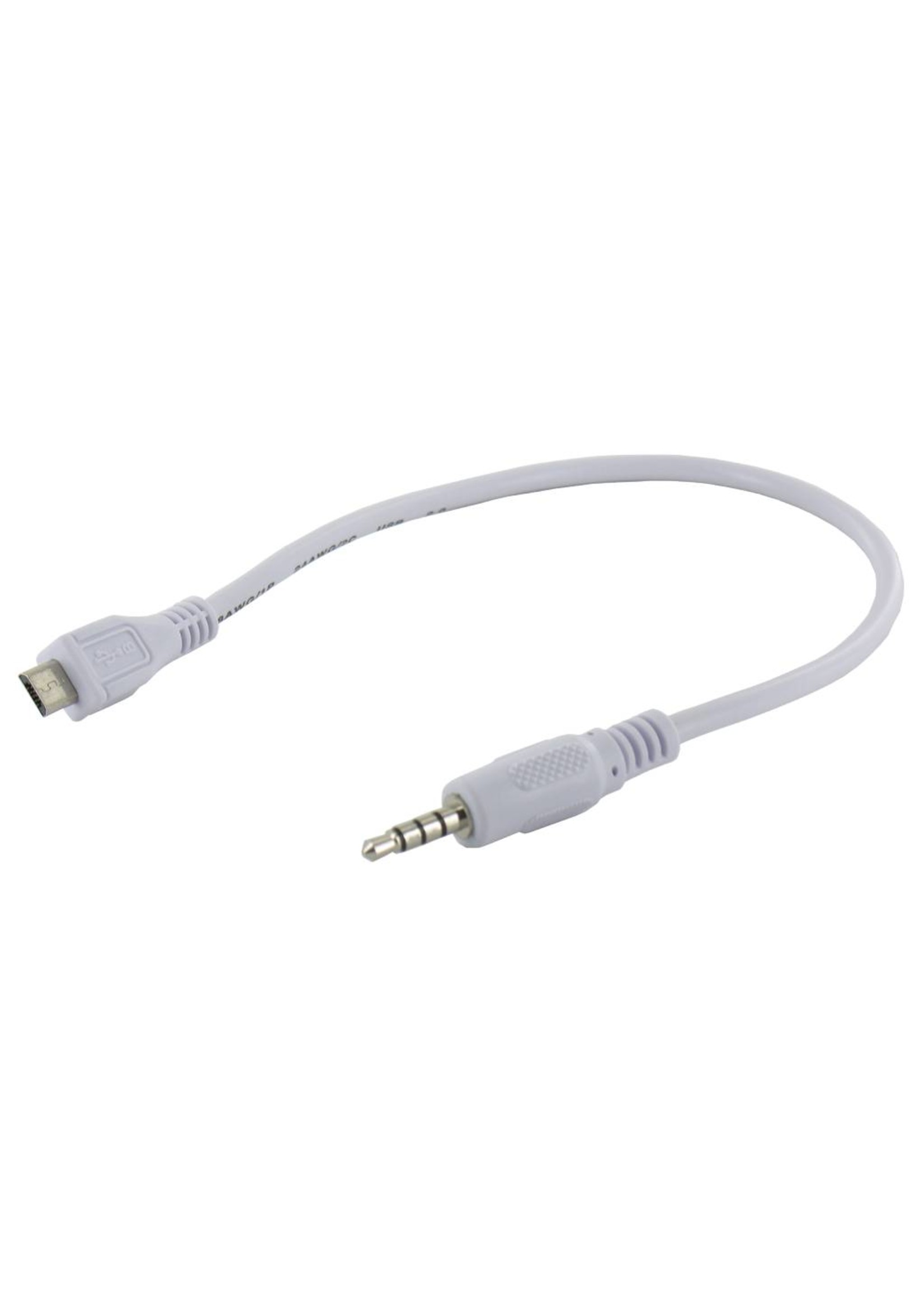 Micro USB male to Audio Jack 3.5mm male Cable 30cm White