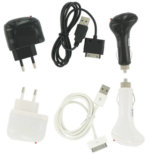 Dolphix Chargeur de maison / chargeur de voiture pour iPhone 3G / 3GS / 4 / 4S - Kit de charge 3 en 1 - Blanc