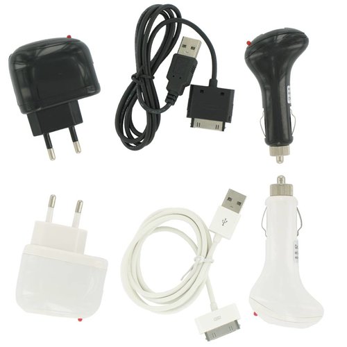 Dolphix Home charger / car charger for iPhone 3G / 3GS / 4 / 4S - 3-in-1 charging set - White