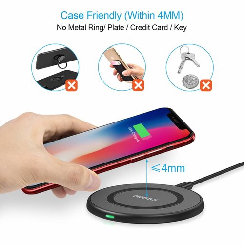 Choetech Wireless QI Smartphone charger / Wireless Charger - 10W - Fast Charge - Anti-Slip design - Black