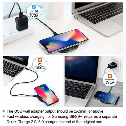 Choetech Wireless QI Smartphone charger / Wireless Charger - 10W - Fast Charge - Anti-Slip design - Black