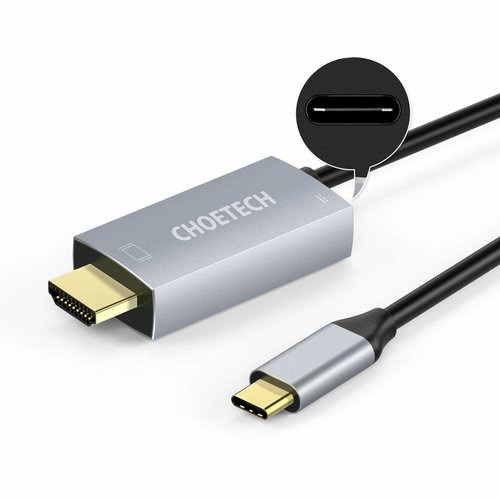 Choetech Adaptateur USB Type-C vers HDMI et alimentation électrique en aluminium - 4K @ 60Hz - HDMI 2.0 - Connecteurs plaqués or - 1,8 M - Gris ciel