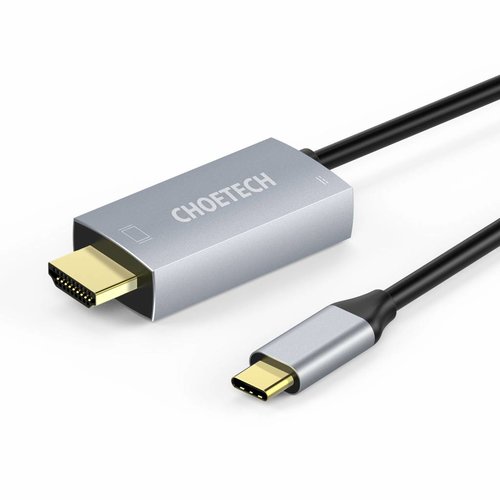 Choetech Adaptateur USB Type-C vers HDMI et alimentation électrique en aluminium - 4K @ 60Hz - HDMI 2.0 - Connecteurs plaqués or - 1,8 M - Gris ciel