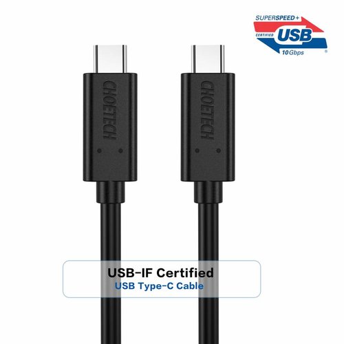 Choetech USB3.1 Gen2 Lade- und Datenkabel Typ C bis Typ C - 10 Gbit / s - 4K Ultra HD - USB-IF-zertifiziert - 60 W - Kabellänge: 1 M - Schwarz