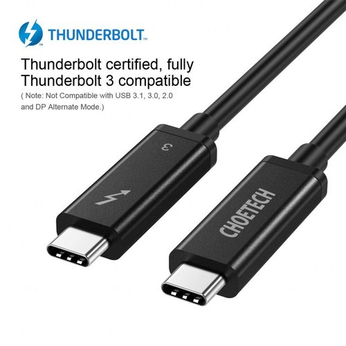 Choetech USB-C Thunderbolt ™ 3-Kabel - 40 Gbit / s - 4K / 5K - 100 W Stromversorgung - 5A - Kabellänge: 2 Meter - Schwarz