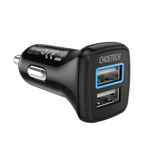 Choetech Quick Charge 3.0 Autolader - 2x USB-A - 30W - 2.4A - Zwart