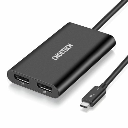 Choetech Adaptateur de port d'affichage USB-C Thunderbolt ™ 3 à 2x 4K - Longueur de câble: 25 cm - Noir