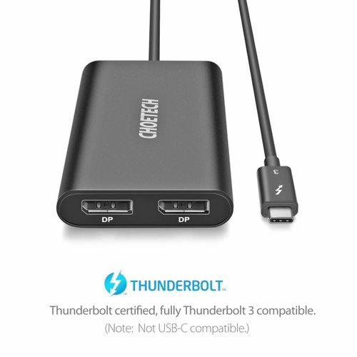 Choetech USB-C Thunderbolt ™ 3 bis 2x 4K Display Port Adapter - Kabellänge: 25CM - Schwarz